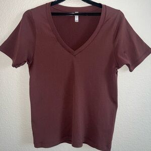 Athleta V-Neck Ribbed Short Sleeve Top - Brown